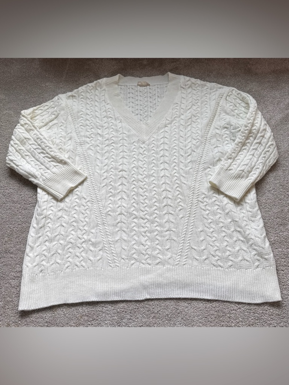 Altar’d State XL Oversized Cable Knit Sweater Cream Tunic V Neck Chunky Cozy